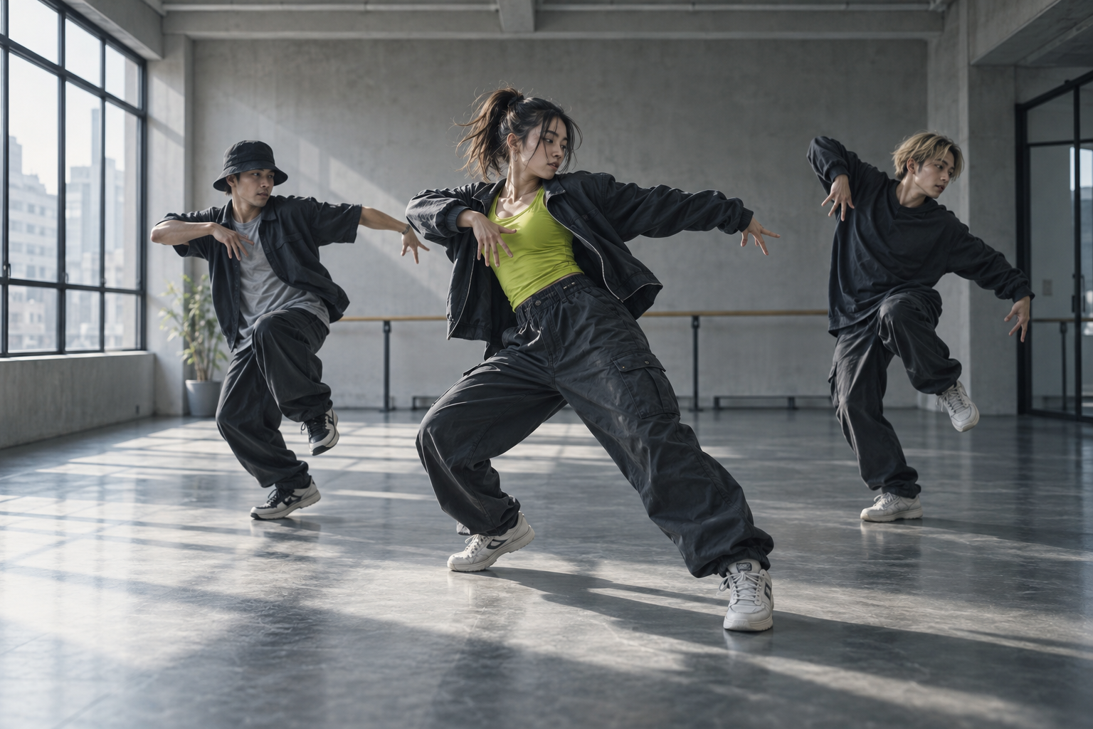 スタジオでリズムに合わせて踊るダンサーたち